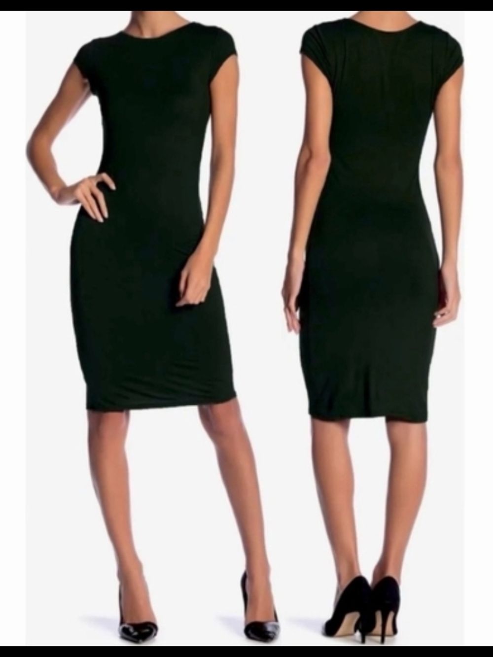Women's Black Cap-Sleeve Bodycon Fully Lined Dress (Sz. XL)